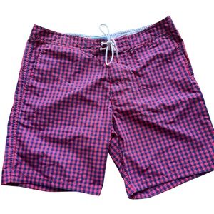 Bonobos Men's Red and Blue Checkered Swim Shorts 9 Inch Inseam Size Medium GUC